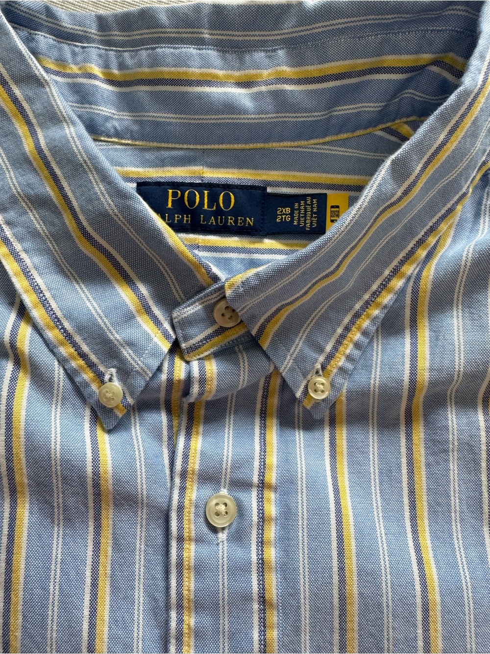 Ralph Lauren Light Blue, Yellow & White Striped Button-Down Shirt 2XB